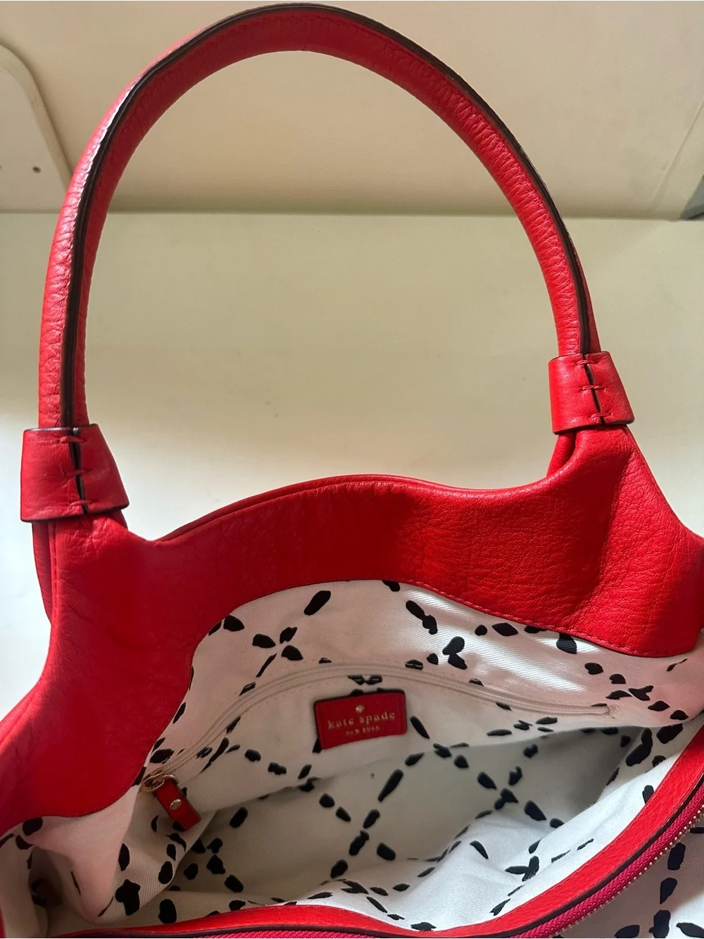 kate spade Red real Pebbled Leather Double-Handle Shoulder Bag
